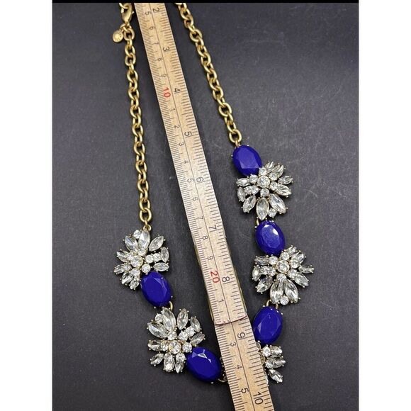 J. Crew Cobalt Royal Blue W Clear Rhinestones Goldtone Statement Necklace Chunky - Picture 11 of 11